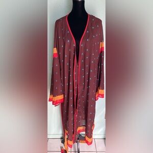 Zapelle Brown Kimono with Red and Yellow Accents